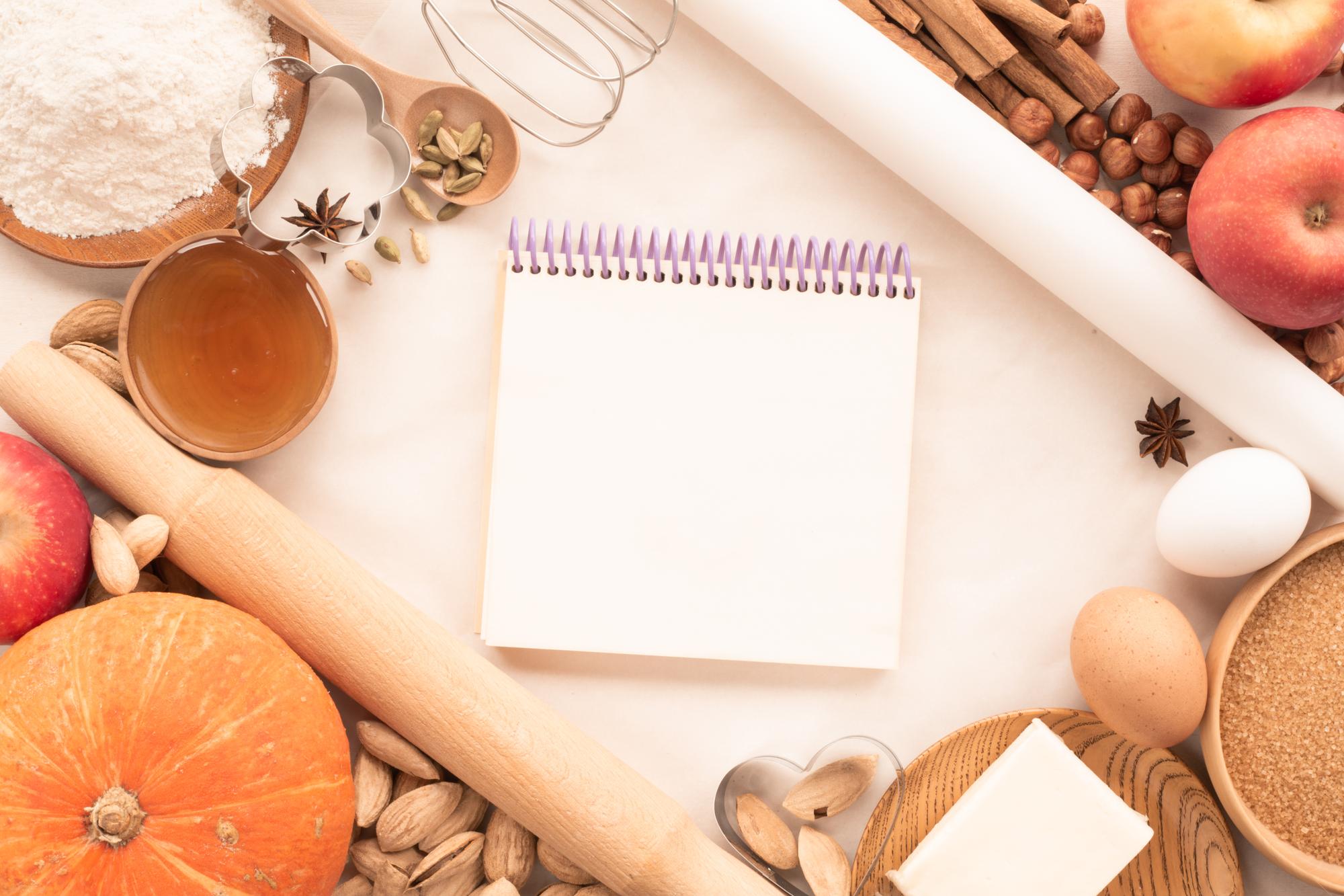 Cozy kitchen workspace with ingredients and notes