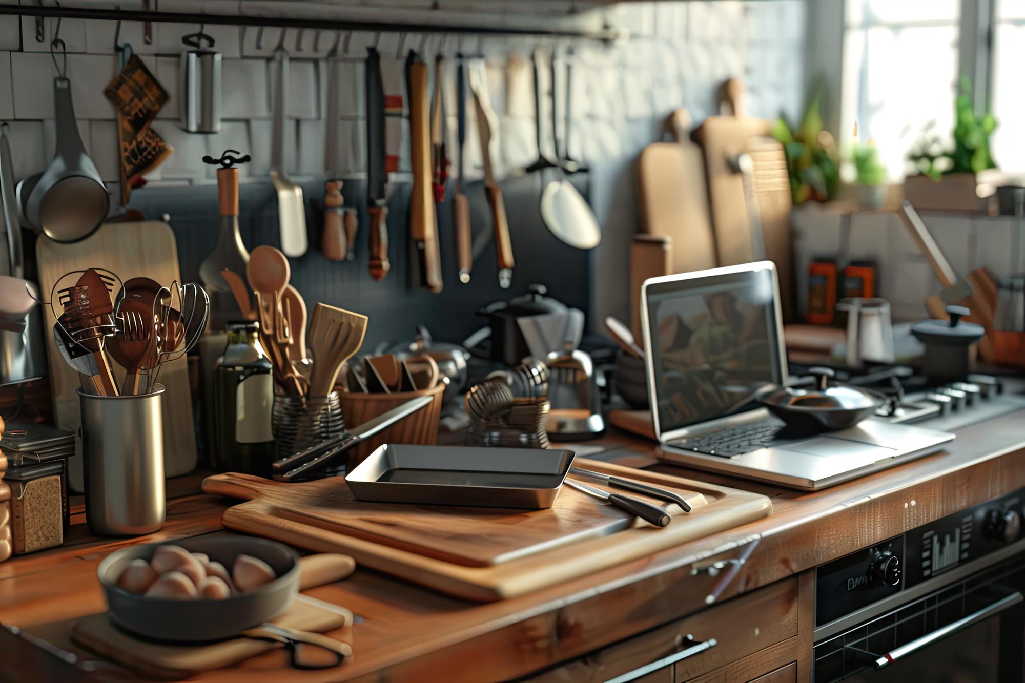 Studio workspace with stove and tools