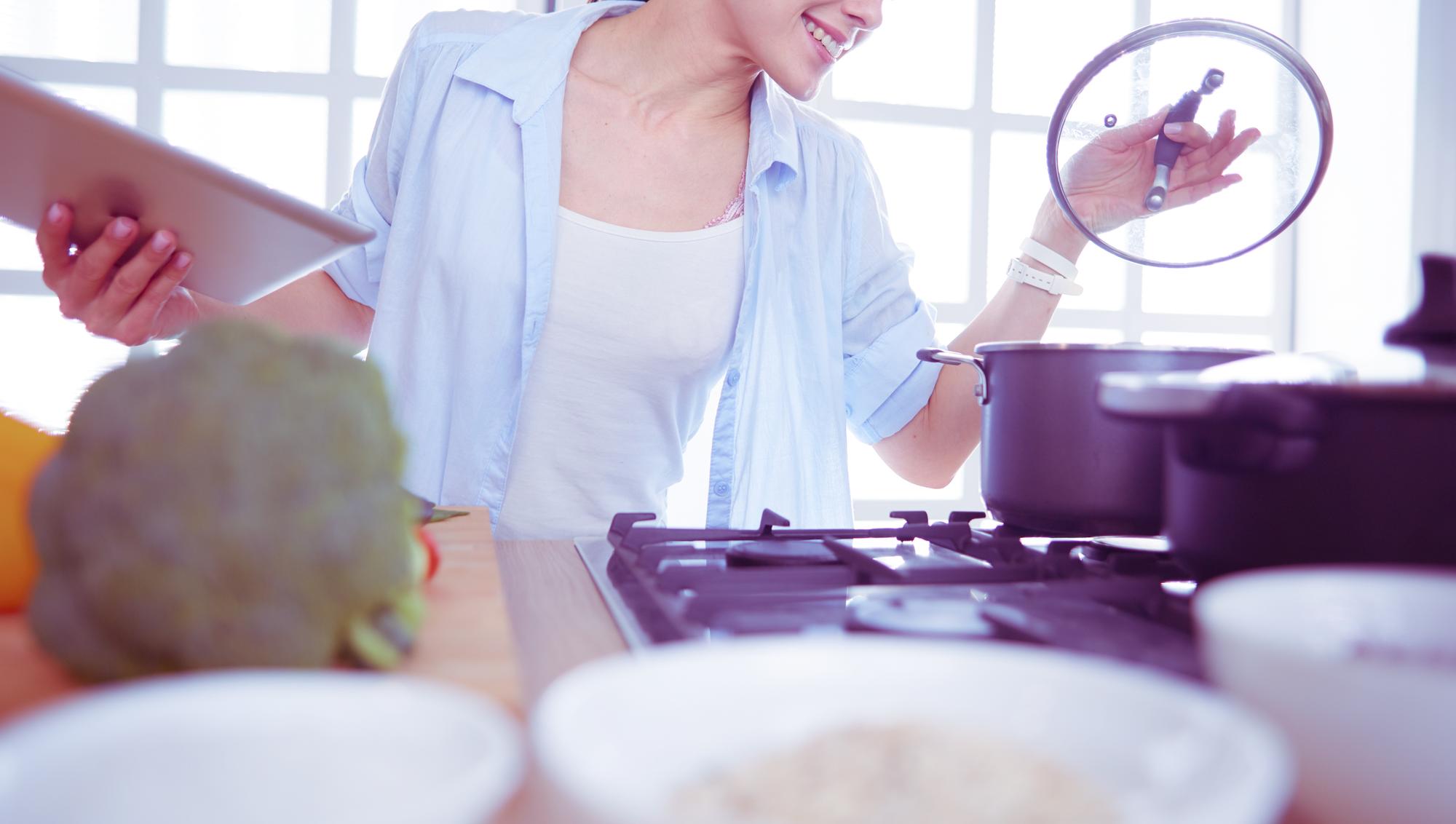 Instructor cooking in a calm kitchen